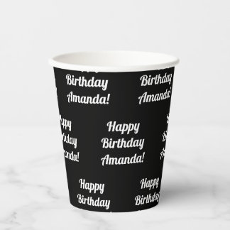 Customisable Happy Birthday Text | Black & White Paper Cups