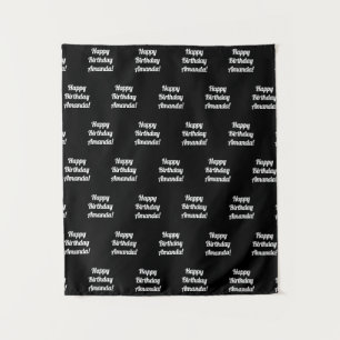 Customisable Happy Birthday Text   Black & White Tapestry