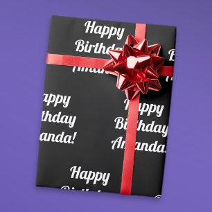 Customisable Happy Birthday Text   Black & White Wrapping Paper