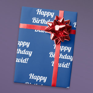 Customisable Happy Birthday Text   Blue & White Wrapping Paper