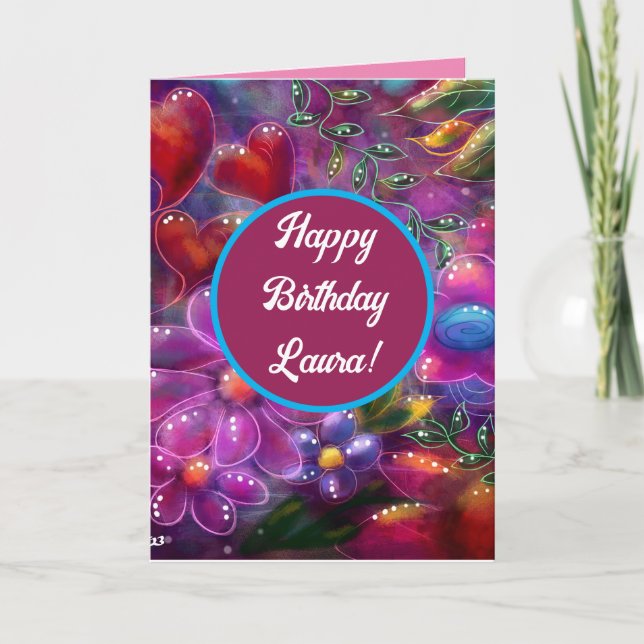 Customisable Happy Birthday Whimsical Floral Card (Front)