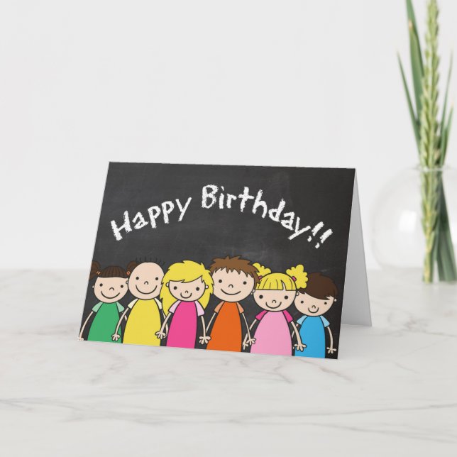 Customisable Happy Birthday with Chalkboard Kids Card (Front)