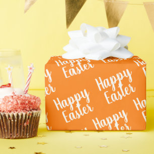 Customisable Happy Easter Orange Wrapping Paper