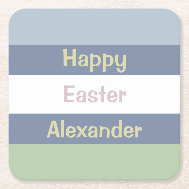 Customisable Happy Easter Text Square Paper Coaster (Front)