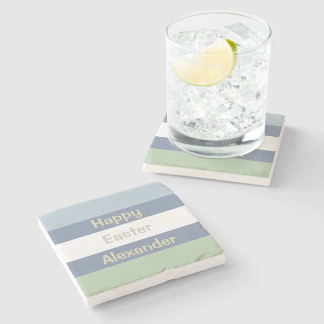 Customisable Happy Easter Text Stone Coaster (Side)