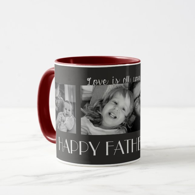 Customisable Happy Father's Day Grey Maroon Photo Mug (Front Left)