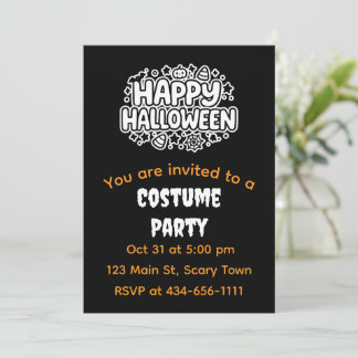 Customisable Happy Halloween Black and Orange Invitation