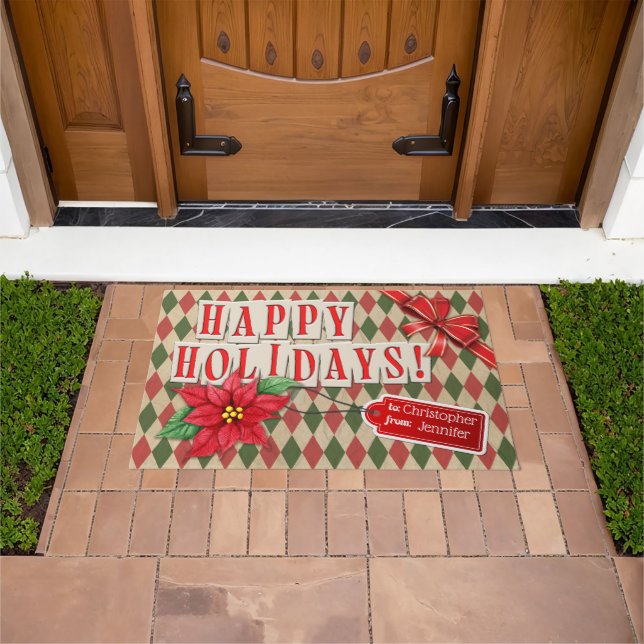 Customisable Happy Holidays Vintage Wrapping Paper Doormat (Outdoor)