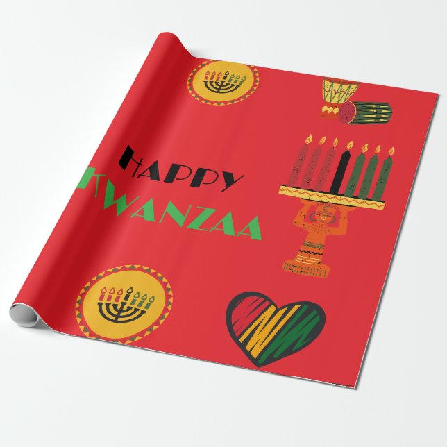 Customisable Happy Kwanzaa  Wrapping Paper (Unrolled)