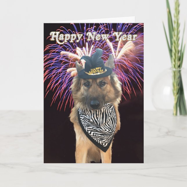 Customisable Happy New Year Dog Card (Front)
