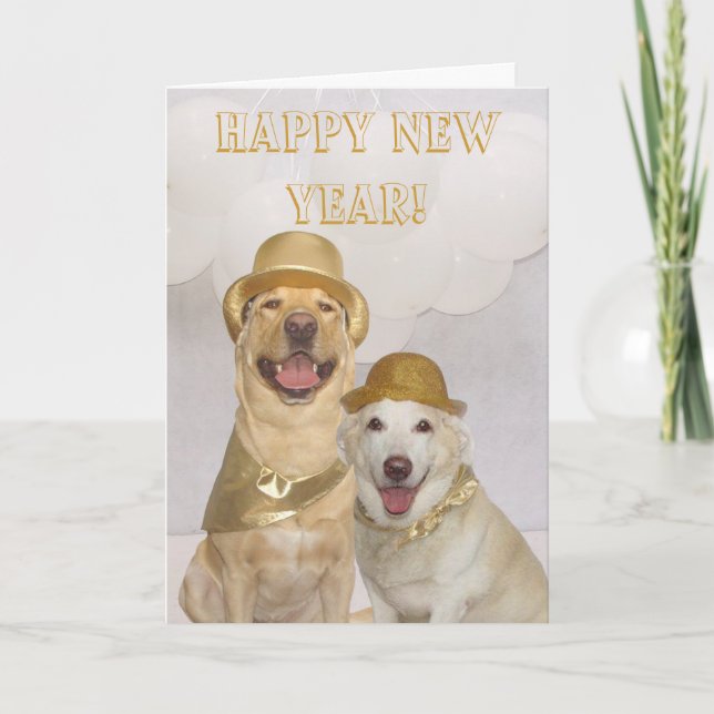 Customisable Happy New Year Lab/Dogs Holiday Card (Front)