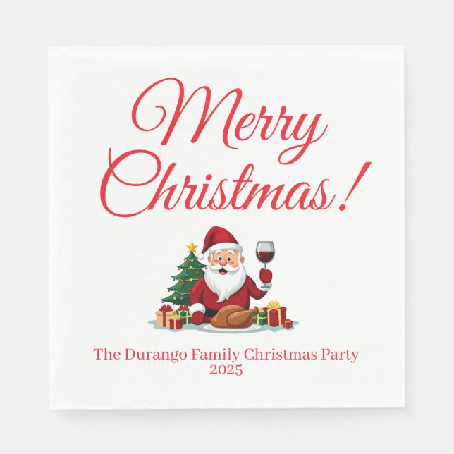 Customisable Happy Santa Claus Christmas Luncheon Napkin (Front)