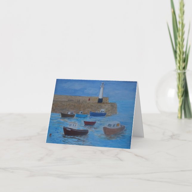 Customisable Harbour greeting card St Ives Cornwal (Front)