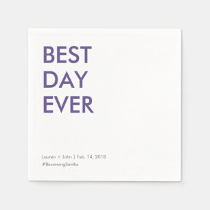 Customisable hashtag best day ever wedding napkins