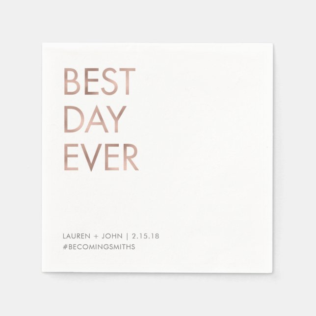 Customisable hashtag best day ever wedding napkins (Front)