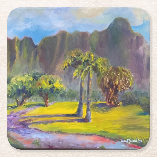 Customisable Hawaiian Kualoa Ranch Square Paper Coaster (Front)