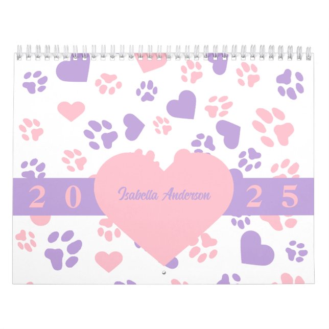 Customisable Heart & Cat Paw Prints Calendar (Cover)