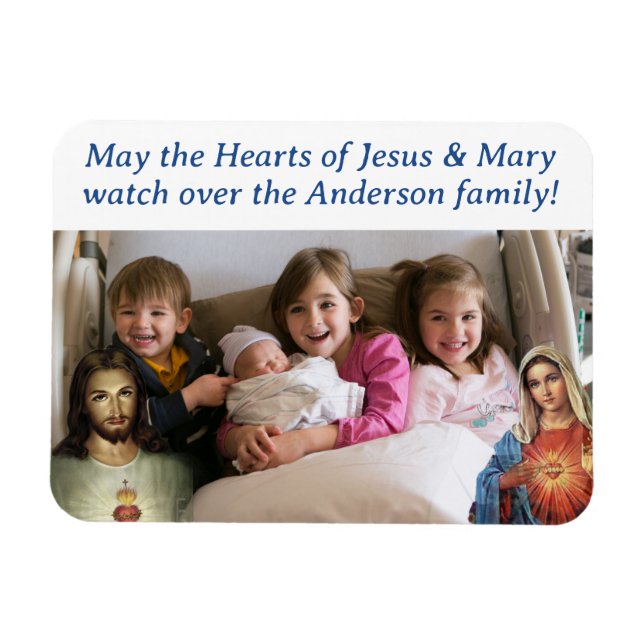 Customisable Hearts of Jesus & Mary Photo Magnet (Horizontal)