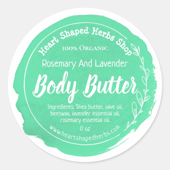 Customisable Herbal Body Butter Label Handmade (Front)