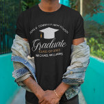 Customisable High School Graduation Black T-Shirt<br><div class="desc">This modern custom senior graduate t-shirt features chic black typography under a high school or college name for the class of 2025. Customise with your name and year under the lovely calligraphy for a great graduation keepsake tee. Keepsake gift for seniors.</div>