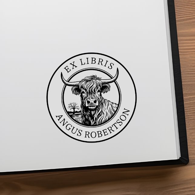 Customisable Highland Cow Bookplate Rubber Stamp (Creator Uploaded)