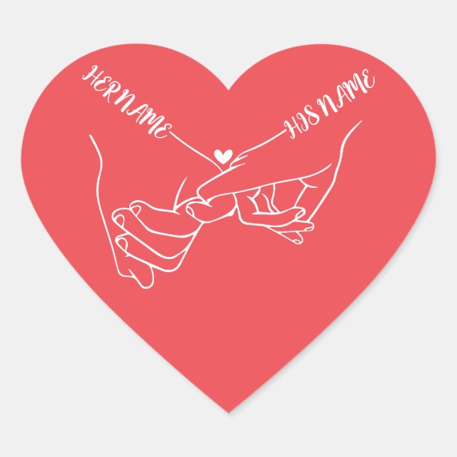 Customisable Holding Hands Couple Love Valentine Heart Sticker (Front)