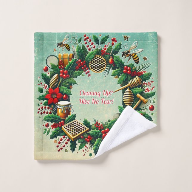Customisable Holiday Bee Wreath Wash Cloth (Wash Cloth)