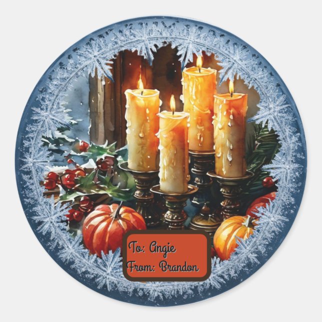 Customisable Holiday Candels In Snowflake Classic Round Sticker (Front)