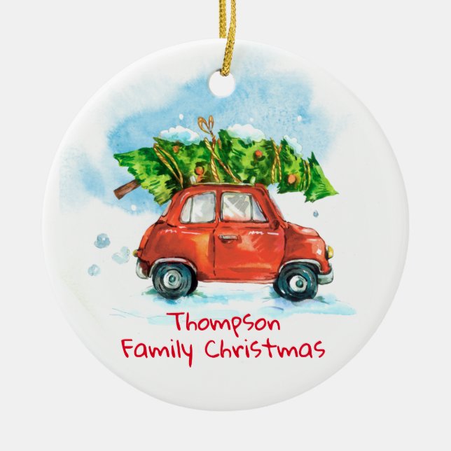 Customisable Holiday Family Christmas Tree Ceramic Tree Decoration (Front)