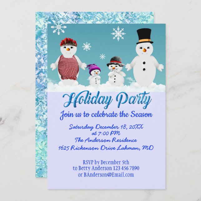 Customisable Holiday Party celebration snow family Invitation (Front/Back)
