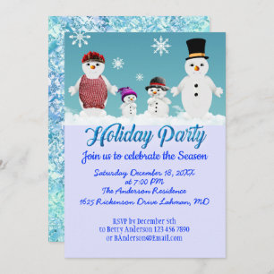 Customisable Holiday Party celebration snow family Invitation