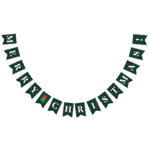 Customisable Holly, Berries Merry Christmas! Bunting