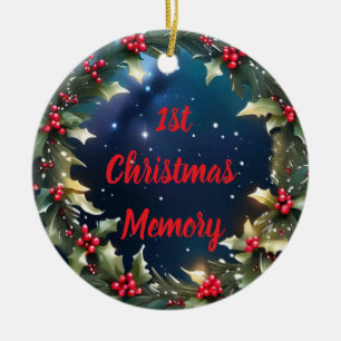 Customisable Holly Berry Wreath Keepsake Memory Ceramic Tree Decoration