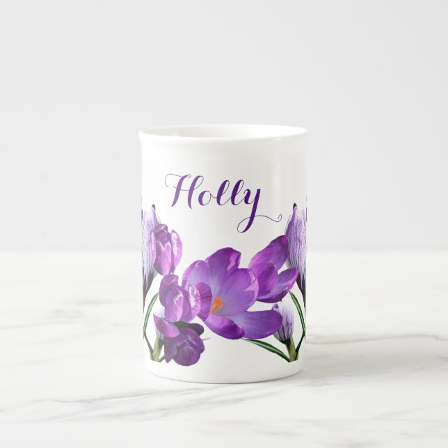 Customisable Holly name pretty purple floral fun  Bone China Mug (Front)