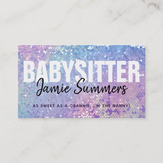 Customisable Holographic Babysitter Business Cards (Front)