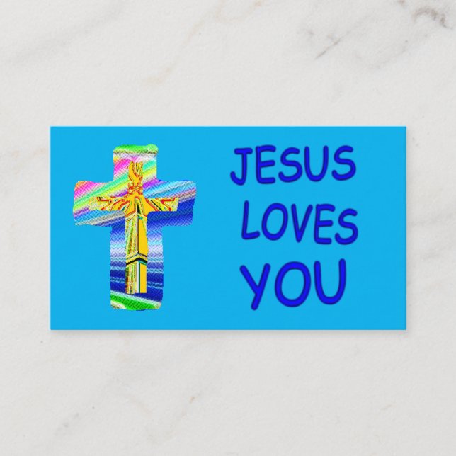Customisable Holy Cross Jesus Loves You Business Card (Front)