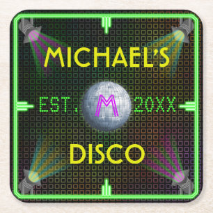 Customisable Home Bar 1970's Disco Ball Square Paper Coaster