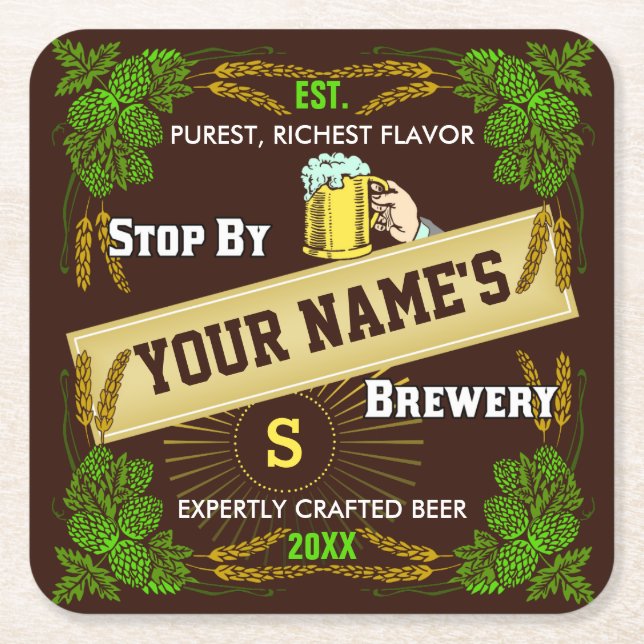 Customisable Home Bar Brewery Beer Square Paper Coaster (Front)