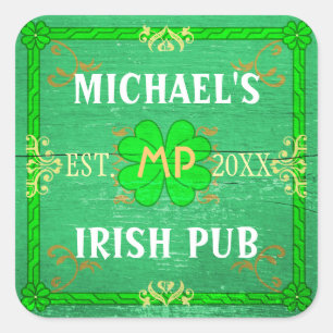 Customisable Home Bar Irish Pub Green Square Sticker