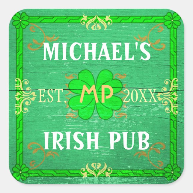 Customisable Home Bar Irish Pub Green Square Sticker (Front)