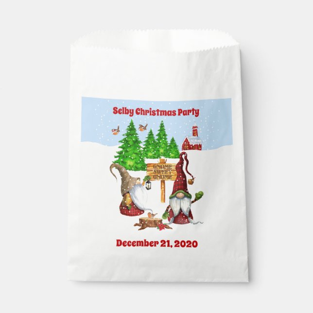 Customisable Home Sweet Home Gnome Winter Scene Favour Bags (Front)