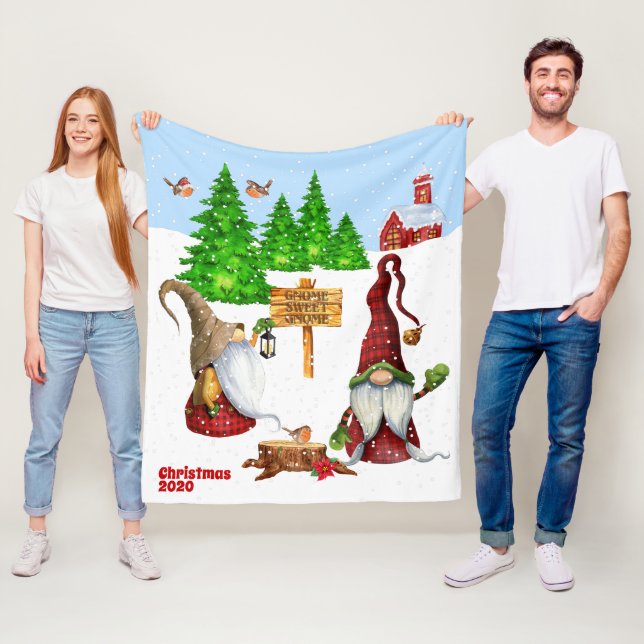 Customisable Home Sweet Home Gnome Winter Scene Fleece Blanket (In Situ)