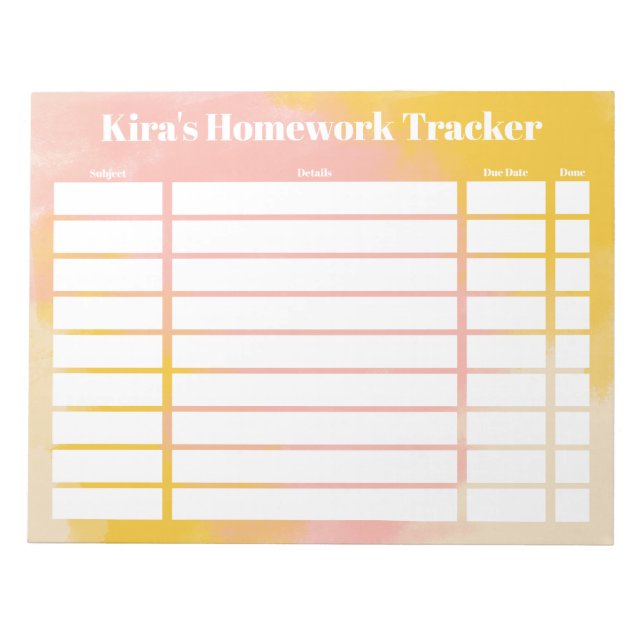 Customisable Homework Tracker Notepad (Front)