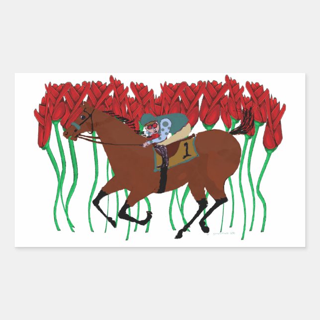 Customisable Horse Racing w/ Roses Design Rectangular Sticker (Front)