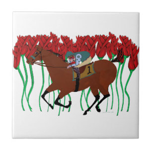 Customisable Horse Racing w/ Roses Design Tile
