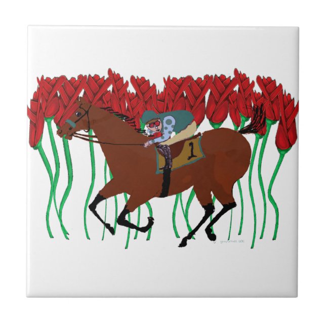 Customisable Horse Racing w/ Roses Design Tile (Front)