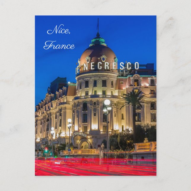 Customisable Hotel Negresco, Nice France at night Postcard (Front)