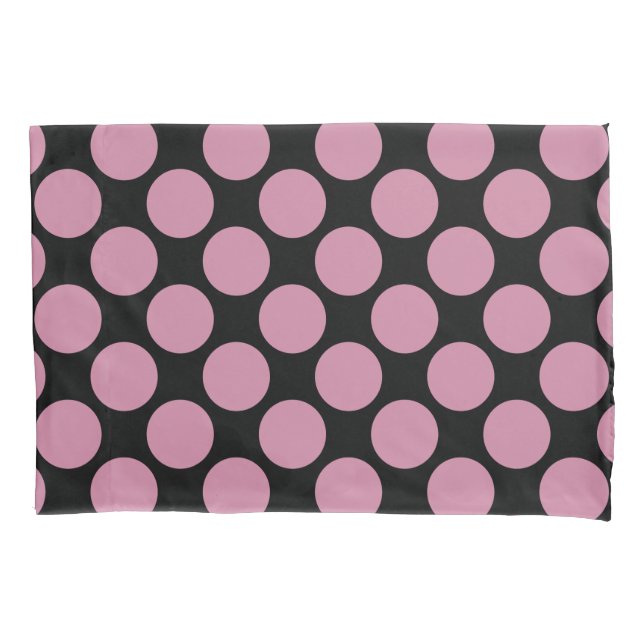 Customisable Huge Polka Dots any Colour on Black Pillowcase (Front)