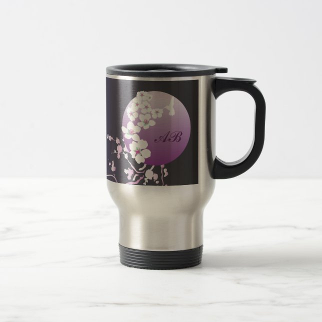Customisable: Hummingbird and blossom on purple Travel Mug (Right)
