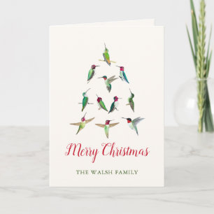 Customisable Hummingbird Christmas Tree Card